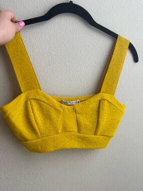 Zara Mustard Yellow Textured Cropped Bustier Top
